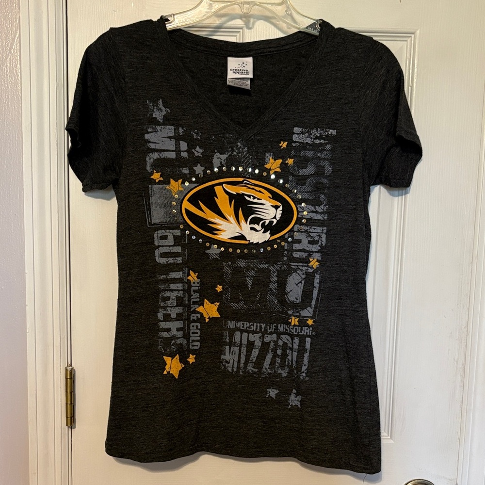 Mizzou Women’s Tiger Logo V-Neck T-Shirt - Black/Gold